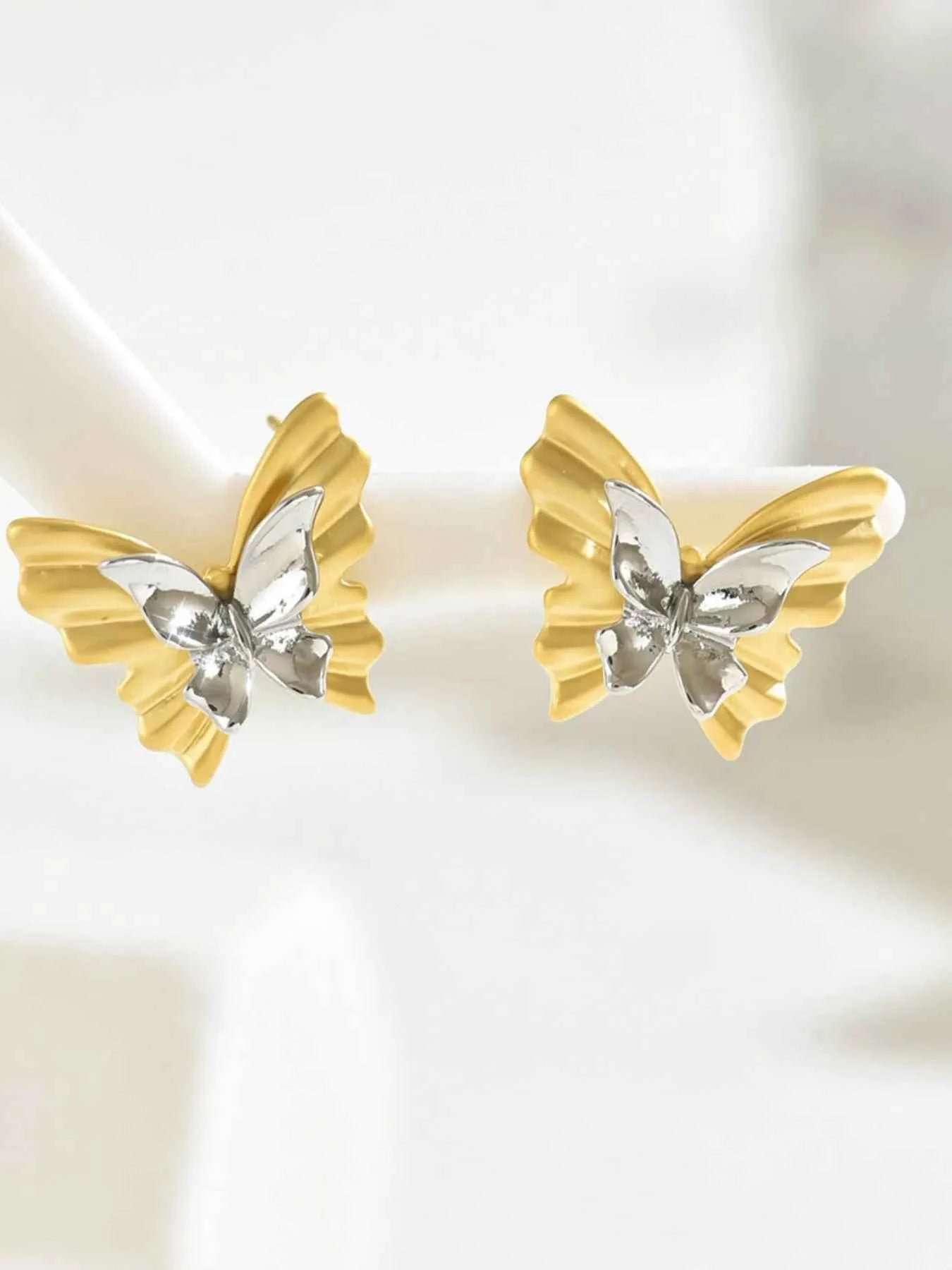 Two-Tone Stainless Steel Butterfly Earrings