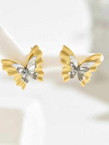 Two-Tone Stainless Steel Butterfly Earrings
