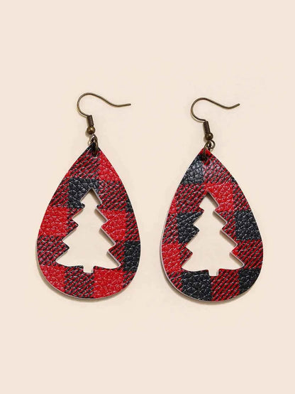PU Leather Cutout Christmas Tree Earrings