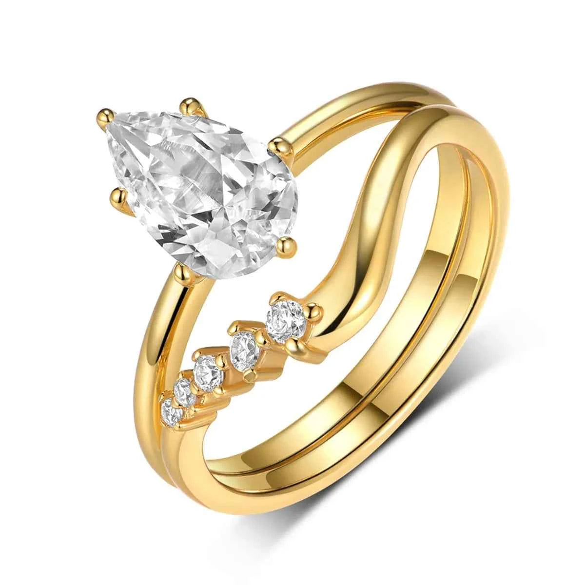 1.5 Carat Moissanite Teardrop Ring 2pcs Set