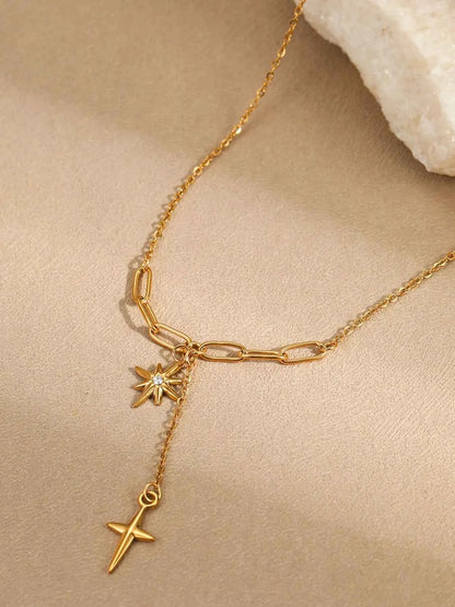 18K Gold-Plated Star Cross Pendant Necklace