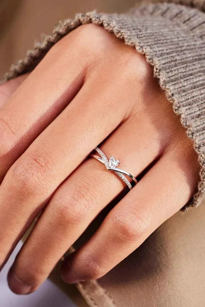 925 Sterling silver Inlaid Zircon Heart Open Ring