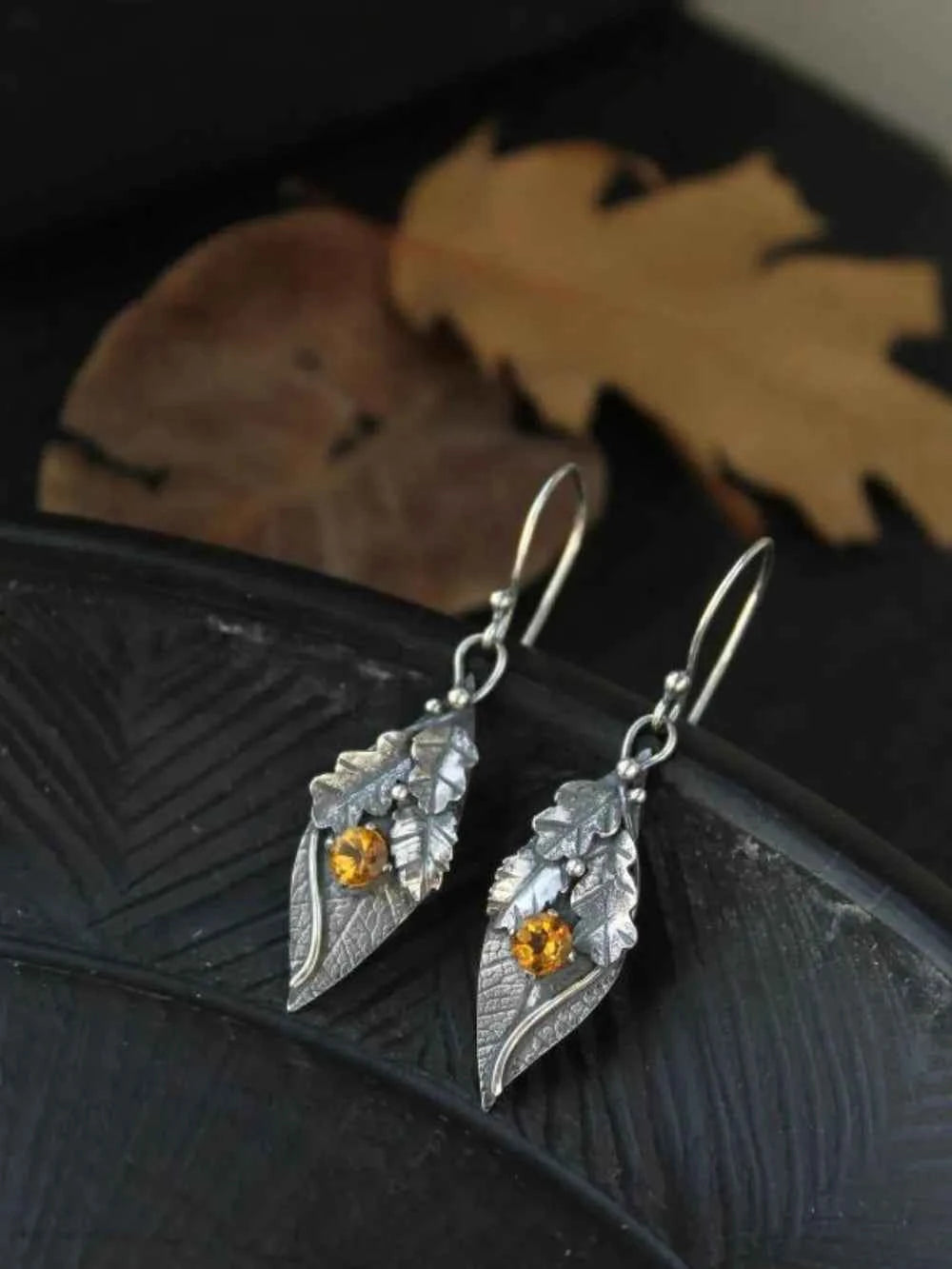 Alloy Rhinestone Leaf Shape Earrings